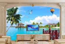Papel tapiz personalizado para pared 3d, papel tapiz con vista al mar y árbol de coco, papel de pared para habitación y sofá o sala de estar o restaurante o hotel 2024 - compra barato