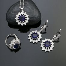 Silver 925 Jewelry Sets With Blue Stones White Crystal Party Earrings Ring Necklace Pendant For Women 2024 - buy cheap