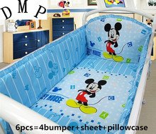 protetor de berço 6PCS Cartoon Baby crib bedding set cotton crib bumper baby bedding set, 4bumper+sheet+pillow cover 2024 - buy cheap