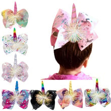 Yundfly Cute Unicorn Shiny Hair bows Clips Ribbon Bows Baby Girls Hairpins Party Birthday Hair Accessories Children Gifts 2024 - buy cheap