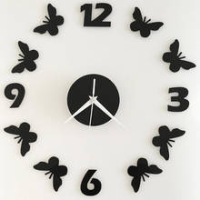 New Wall Stickers Home Decor Poster Diy Europe Acrylic Large 3d Sticker Wall Clock Butterfly Living Room Wall Clocks Red Black 2024 - buy cheap