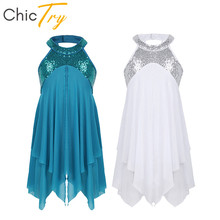 ChicTry-traje de baile lírico con lentejuelas para niños y adolescentes, traje de baile con cuello Halter, tutú de Ballet para niñas, leotardo de gimnasia, vestido de baile de Patinaje Artístico 2024 - compra barato