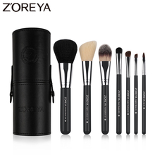 Zoreya-pinceles de maquillaje profesional, base en polvo, sombra de ojos, herramientas de lana, pelo de cabra Natural negro, 7 Uds. 2024 - compra barato