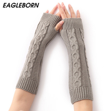 EAGLEBORN Women Winter Arm Warmers Fingerless Long Gloves Solid Warm Mittens Elbow Thread Knitted Sleeves 8cm*31cm Glove 2024 - buy cheap