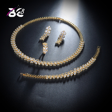 Be 8 AAA zirconia cúbica cristal 4 piezas joyería hoja forma cadena nupcial conjunto para mujeres boda fiesta, conjunto de joyas de cuentas africanas S149 2024 - compra barato