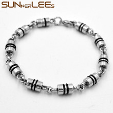 SUNNERLEES 316L Stainless Steel Bracelet 6mm Geometric Link Chain Silver Color Black Silicone Men Women Jewelry Gift SC170 B 2024 - buy cheap