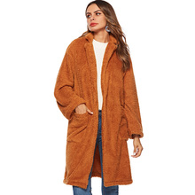 Autumn Winter Women Wool Blends Lamb Faux Fur Long Jacket Coats Pocket Female Thick Warm Solid Teddy Fleece Soft Plush Outerwear 2024 - buy cheap