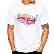 United States of America city name words cloud map tshirt men new white short sleeve casual homme t shirt high definition print 2024 - buy cheap