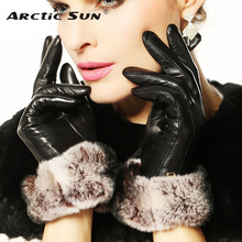 Fashion Winter Leather Gloves For Women Wrist Solid Rabbit Hair Real Genuine Lambskin Glove Female Sheepskin Driving EL024NC1 2024 - buy cheap
