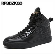 Мужские черные лакированные кожаные ботинки, обувь из натуральной кожи, крокодиловые кроссовки с высоким берцем, кроссовки для тренировок по щиколотку, Подиумные ботинки на молнии с натуральным мехом 2024 - купить недорого