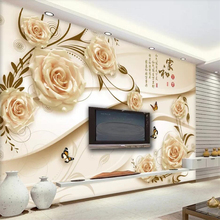 Custom wallpaper 3D mural yellow elegant rose flower vine home and rich papel de parede TV background wall painting 8d wallpaper 2024 - buy cheap