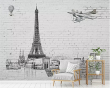 Beibehang-mural de papel tapiz 3d para decoración del hogar, torre de avión en blanco y negro, diseño de Ciudad de moda, mural 2024 - compra barato