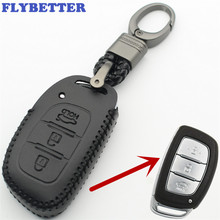 FLYBETTER Genuine Leather KeyChain 3Button Keyless Entry Smart Key Case Cover For Hyundai IX35/Verna/Elantra/Tucson/Ioniq L276 2024 - buy cheap