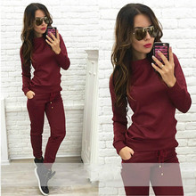 Traje de deporte de color sólido camisa casual pantalones dos conjuntos de las mujeres de otoño e invierno 2018 nuevo temperamento Elegante ropa de mujer 2024 - compra barato