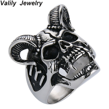 EdgLifU Drop Ship US Size 7-14 Cool Horn Goat Skull Ring Stainless Steel Mens Motorcycle Biker Zombie Vampire Skull Ring For Men 2024 - buy cheap