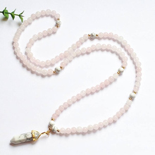 Pink Jeweley Rose Q-uartz Mala Beads Necklaces Howlite Pendant Necklace Japa Mala Necklace Meditation Jewelry Gift For Her 2024 - buy cheap