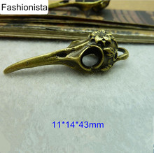 20 pcs BIRD SKULL Pendants Charms Antique Bronze / Silver Tone Long Beak Bird Charms 11*14*43mm Jewelry Findings - Free Shipping 2024 - buy cheap