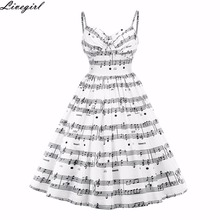 Women Sleeveless Dress Retro Vintage 60s Hepburn Dress Music Note Print Musical Big Swing Dresses Spaghetti Strap Party Vestidos 2024 - buy cheap