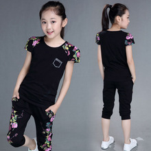 Summer Girls Clothes Sets Kids Print Short Sleeve T-shirt & Pants 2Pcs Girls Sports Suit Children Clothing 4 6 8 10 12 13 Years 2024 - buy cheap