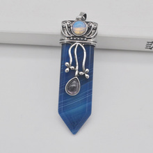 Azul veias carnelian pedra natural gem pingente pêndulo jóias para mulher presente s3186 2024 - compre barato