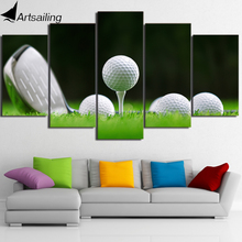 Impresso em hd 5 peças de arte em tela, bolas de golfe e pintura de clube, fotos para parede para sala de estar, moderna, frete grátis 2024 - compre barato