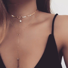 Gold Color Sequins Long Tassel Star Necklace Shiny Jewelry Fashion Neck Collar Double Layer Accessories Women Necklaces J2340 2024 - buy cheap