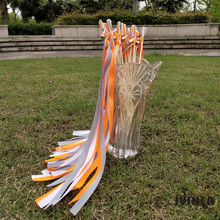 50pcs/lot orange and grey white  wedding ribbon wands with bell  for wedding decoration 2024 - buy cheap