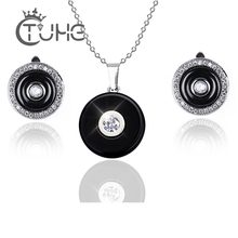 2018 conjuntos de jóias femininas de boa qualidade para as mulheres estilo moda bling cz strass preto brincos de cerâmica círculo pingente presente 2024 - compre barato