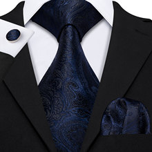 100% gravata de seda masculina para homem azul escuro gravata lenço paisley jacquard tecido azul gravata presente caixa conjunto barry. wang LS-5149 2024 - compre barato