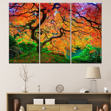 Pinturas en lienzo para decoración del hogar, arte de pared para sala de estar, árbol de arce rojo, bosque Natural, cartel de paisaje de alta definición, 3 piezas 2024 - compra barato