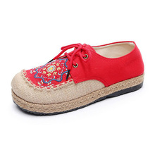 Spring original round head shoe female embroidery shoes refreshing breathable handmade hemp strap shoes woman casual shoes women 2024 - buy cheap