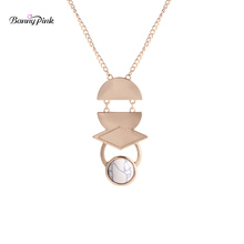 Banny Pink Chunky Alloy Geo Statement Pendant Necklace For Women Vintage Black White Stone Metal Chain Necklace Colliers Colar 2024 - buy cheap