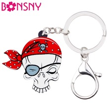 Bonsny chaveiro de acrílico com tema, chaveiro de crânio pirata de halloween, joia punk para mulheres e meninas, presente 2024 - compre barato