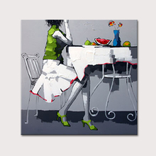 Pintura al óleo sobre lienzo de chica bella pintada a mano, 100% de moda abstracta, paleta hecha a mano, pintura con cuchillo para restaurante, decoración de Hotel 2024 - compra barato