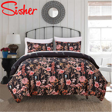 Sisher High Quality Pastoral Plant Printed Duvet Cover Black White Flower Bedding Sets Bed Set Single Double Full Queen King 2024 - buy cheap