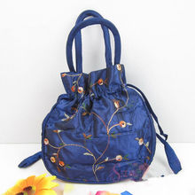 New Navy Blue Embroidered Flower Silk Satin Purse Jewelry Bag Gift Handbag 5PCS 2024 - buy cheap