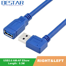 Удлинительный кабель длиной 30 см, 1 фут, 3,0 м, 90 градусов, левый и правый Угловые стандартные разъемы USB 0,3, разъем «штырь-гнездо» AM-AF 2024 - купить недорого