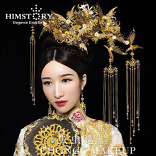 HIMSTORY-Boda China Retro de lujo para novia, traje de pelo, accesorios, diseños de mariposa de oro, borla larga, tocado 2024 - compra barato