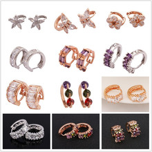 Colorful AAA CZ Crystal Wedding Hoop Earrings for Women Gold Color Flowers Loop Earrings Bridal des boucles d'oreilles 2024 - buy cheap