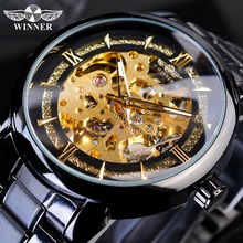 Winner Transparent Open Work Black Stainless Steel Mens Automatic Mechanical Wrist Watches Skeleton Top Brand Luxury Male Clock 2024 - buy cheap