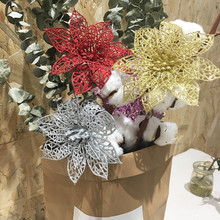 Flor artificial vazada de glitter, ornamento de natal, decoração de árvore de natal, festival, festa, decoração de casa de ano novo 5z, com 10 peças 2024 - compre barato
