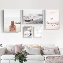 Nordic Pink sea car Wall Art Canvas Poster and Print posters Figuars landscape picture for Living Room No Frame morden print 2024 - buy cheap