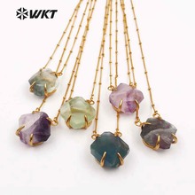 WT-N1135 Wholesale Beautiful Natural Faceted Stone With Gold Trim Pendant 18 Inch Gold Layer Necklace Women Dainty Necklace 2024 - buy cheap