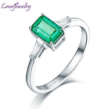Pretty!New Solid 14Kt White Gold Baguette Diamond Natural Emerald Wedding Ring Fine Jewelry for Women Christmas Gift 2024 - buy cheap