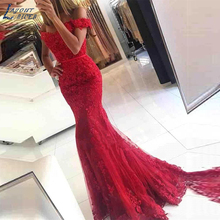 Lace Appliques Beads Robe De Soiree Red Mermaid Evening Dress 2019 Formal Dress 2024 - buy cheap