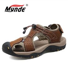 Mynde-sandálias masculinas de couro legítimo, moda verão, praia, respirável, sapatos casuais, tamanhos grandes 39-46 2024 - compre barato