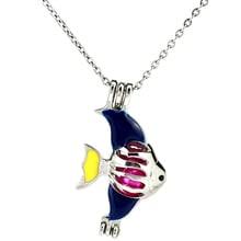 K1047 Silver Enamel Ocean Fish Beads Pearl Cage Pendant Chain Aroma Essential Oil Diffuser Locket Necklace 2024 - buy cheap