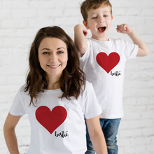Camiseta casual para a família com estampas coração, roupas para a família, manga curta, camisa casual mãe e filha e filho, 1 peça 2024 - compre barato