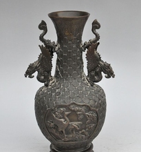 10"china fengshui bronze animal dragon crane d statue Zun Cup Bottle Pot Vase 2024 - buy cheap