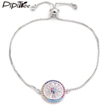 Pipitree Luxury Princess Cut Shiny CZ Zircon Bracelet Adjustable Chain Round Evil Eye Charm Bracelets & Bangles Women Jewelry 2024 - buy cheap